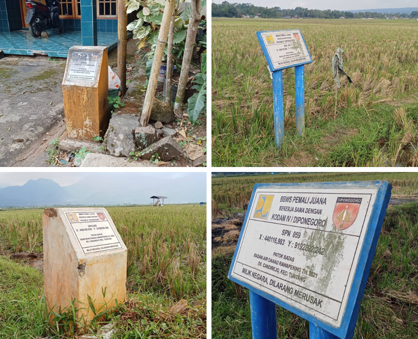 Land claim stakes installed by the Indonesian military at Lake Rawa Pening