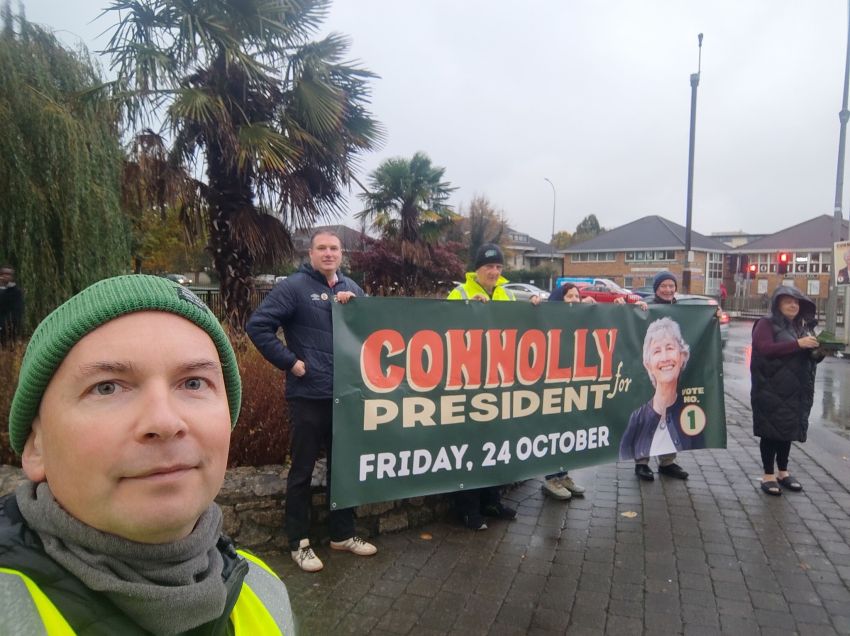 Campaigners for Connolly holding a banner