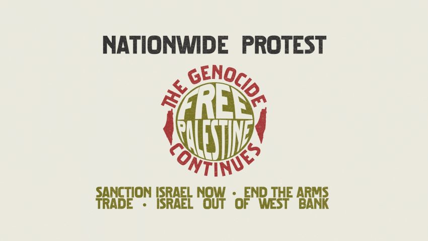 Graphic advertising 7 December protest for Palestine