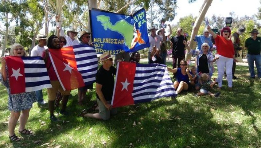 Cropped photo of West Papua Independence supporters in Australia