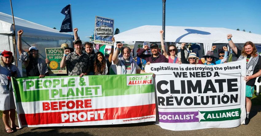 Photo of Socialist Alliance contingent at the 2024 Rising Tide People's Blockade