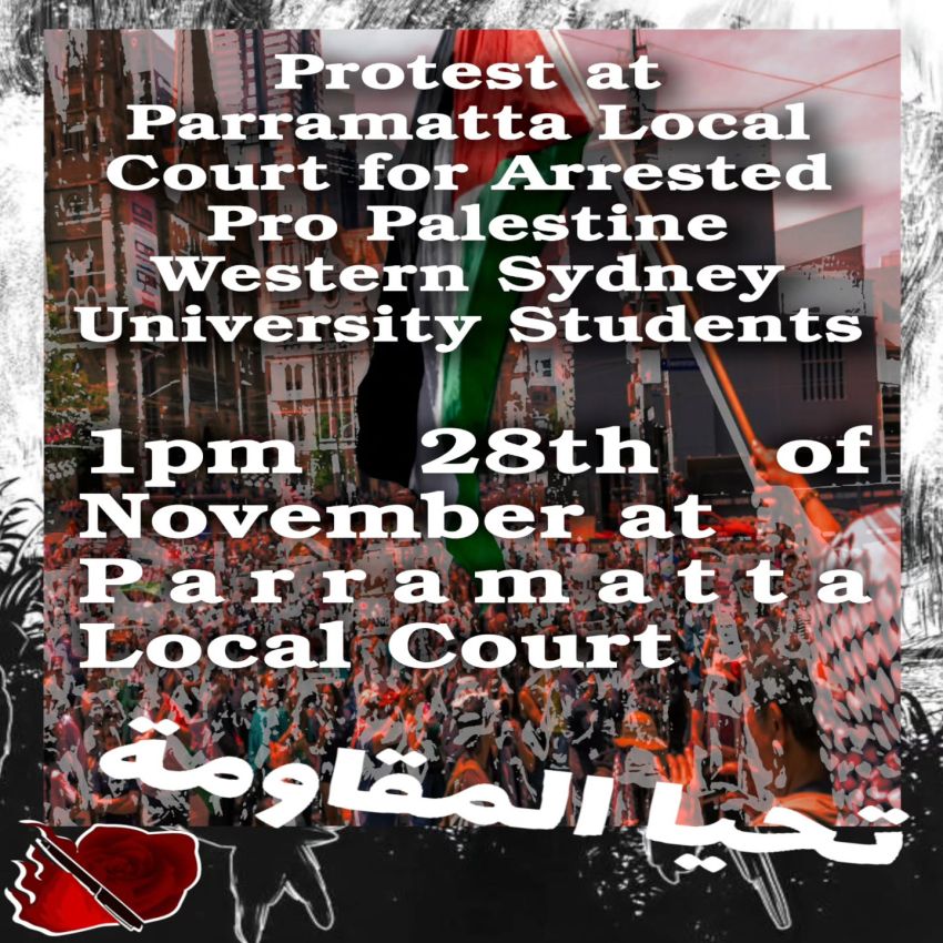 Graphic for protest to drop charges against Palestine solidarity activist Issa on 28/11/2025