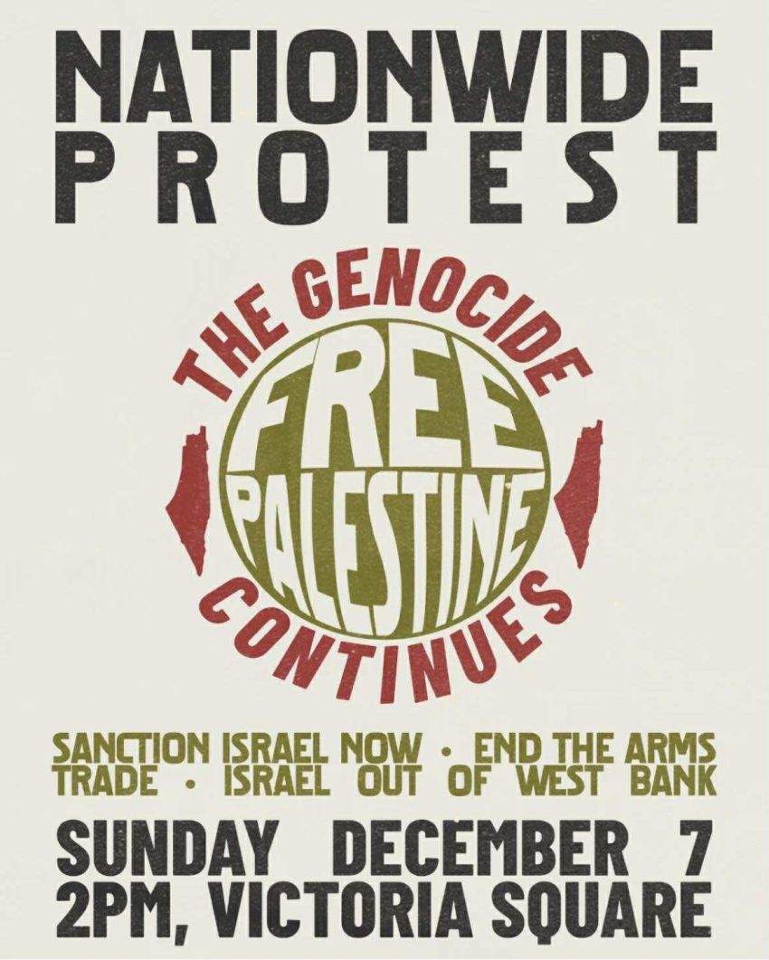 Poster for protest Nationwide Rally for Palestine on 07/12/2025 Tarntanyangga