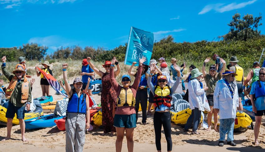 Cropped photos of kayakers at Rising Tide
