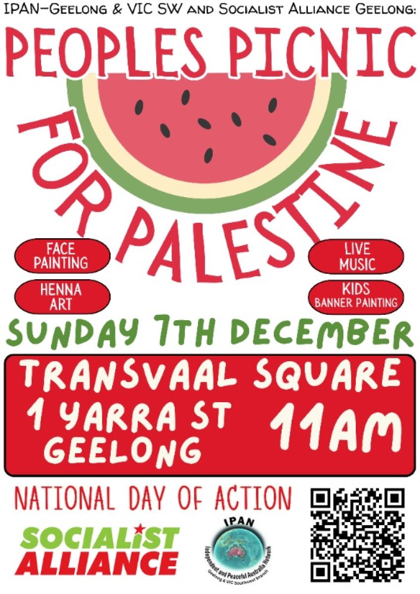 Poster for People's Picnic For Palestine 07/12/2025 Djilang (Geelong)
