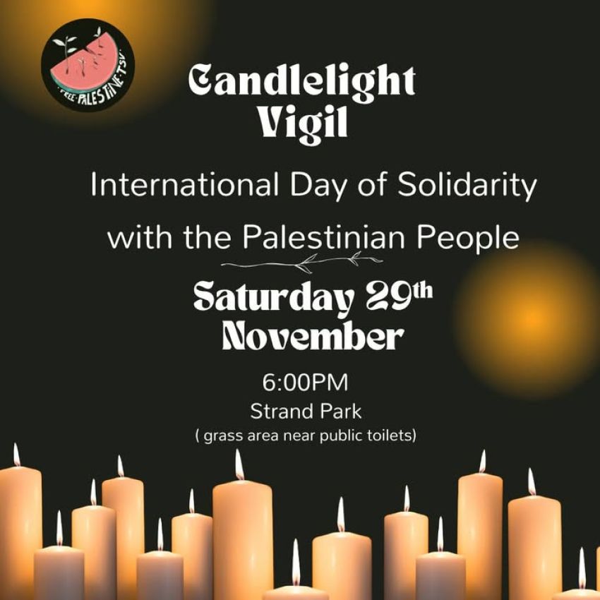 Leaflet for Candlelight Vigil for International Day of Solidarity with the Palestinian People, 29/11/2025 Townsville