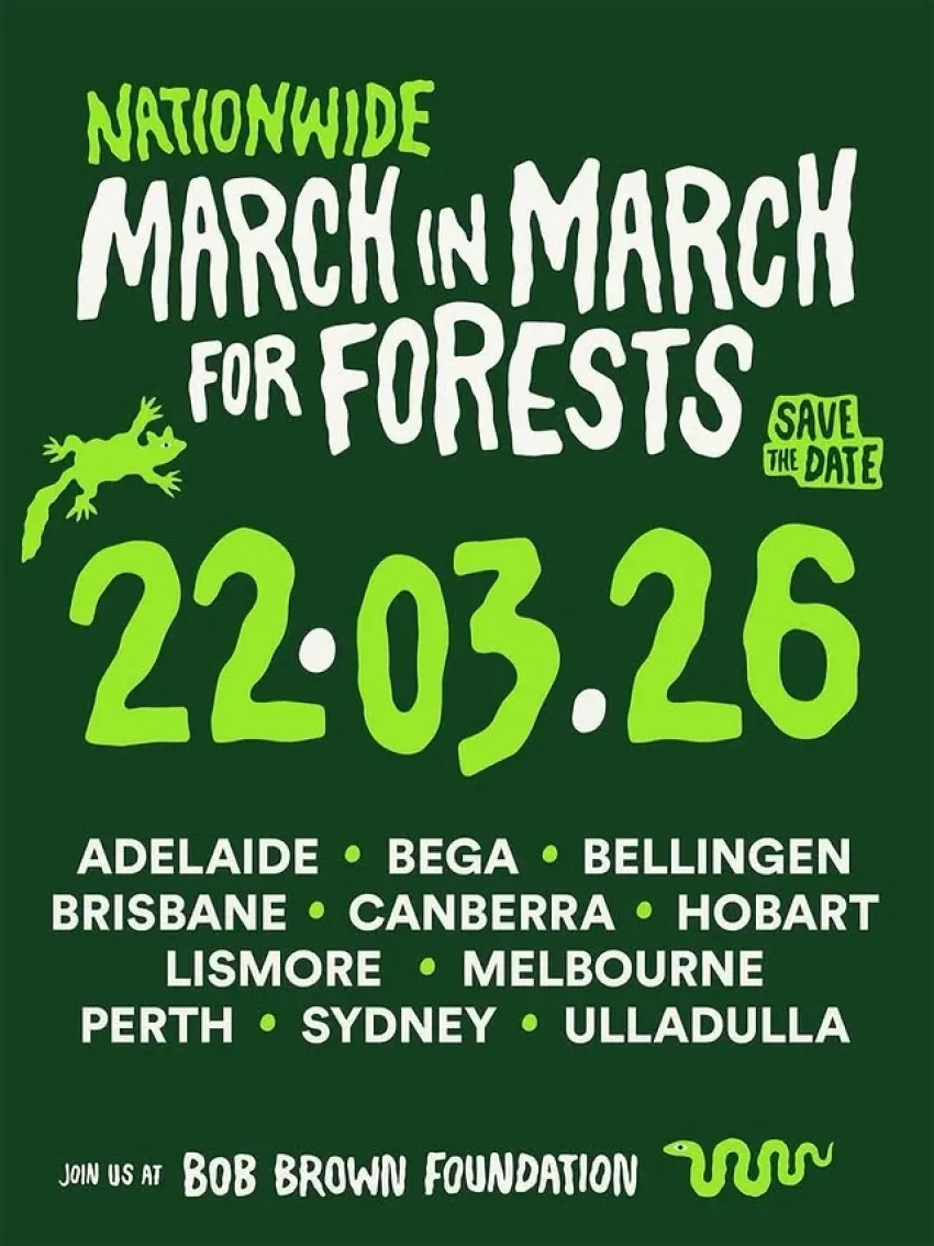 Poster for nationwide event March in March for Forests, 22/03/2026.