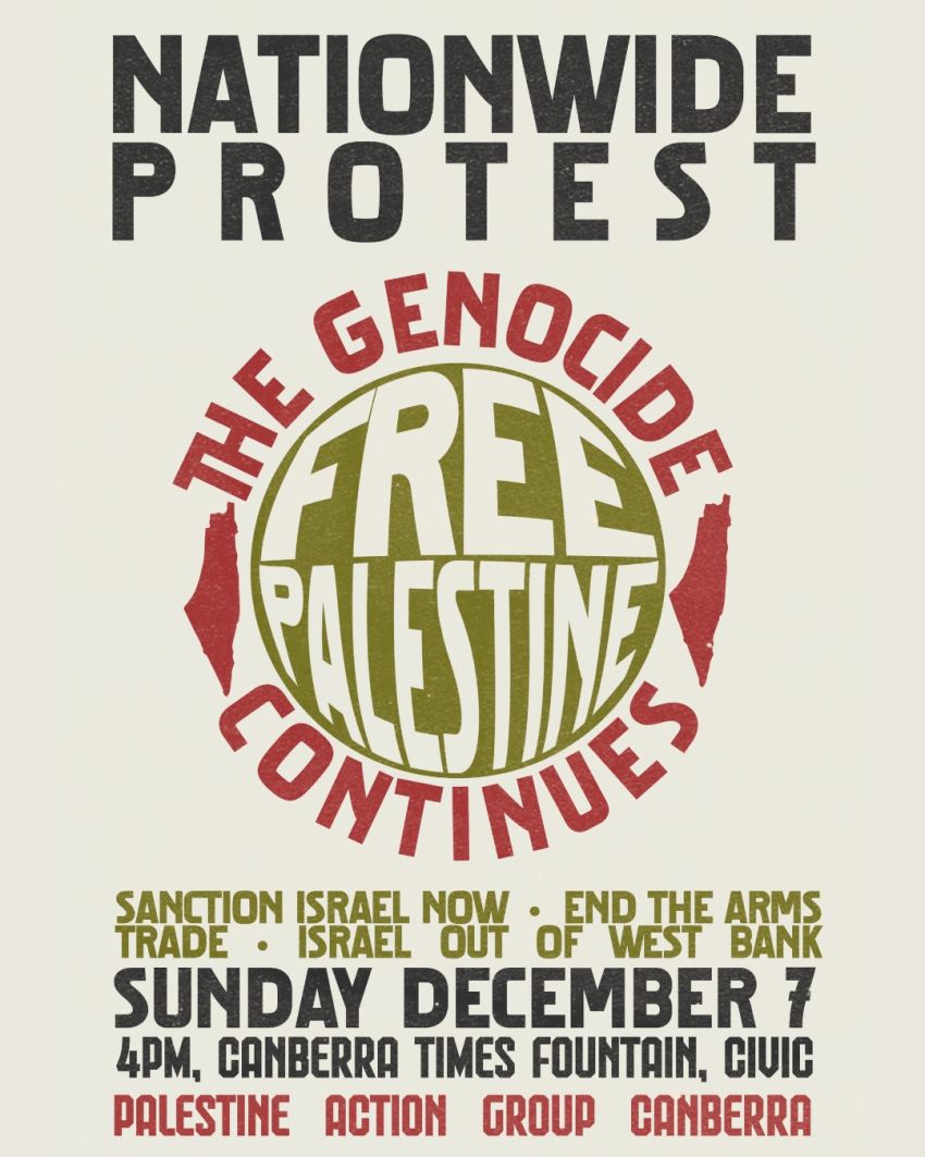 Poster for Nationwide Protest for Palestine, Canberra, 07/12/2025