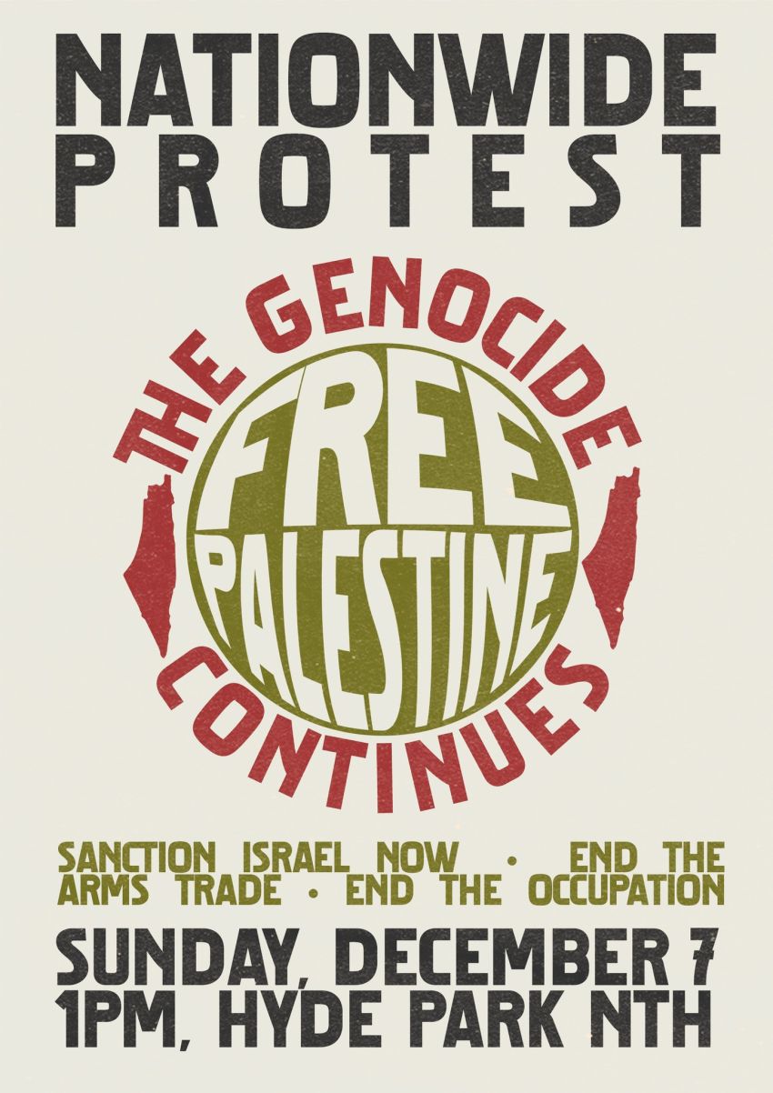 Poster for event Nationwide Protest for Palestine, 07/12/2025, Archibald Fountain, Hype Park North, Gadigal Country