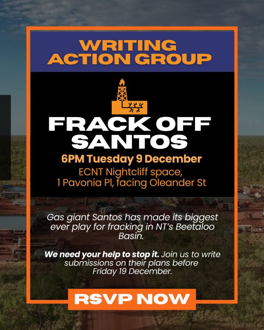 Poster for event Writing Action Group - Frack Off Santos, 13/12/2025