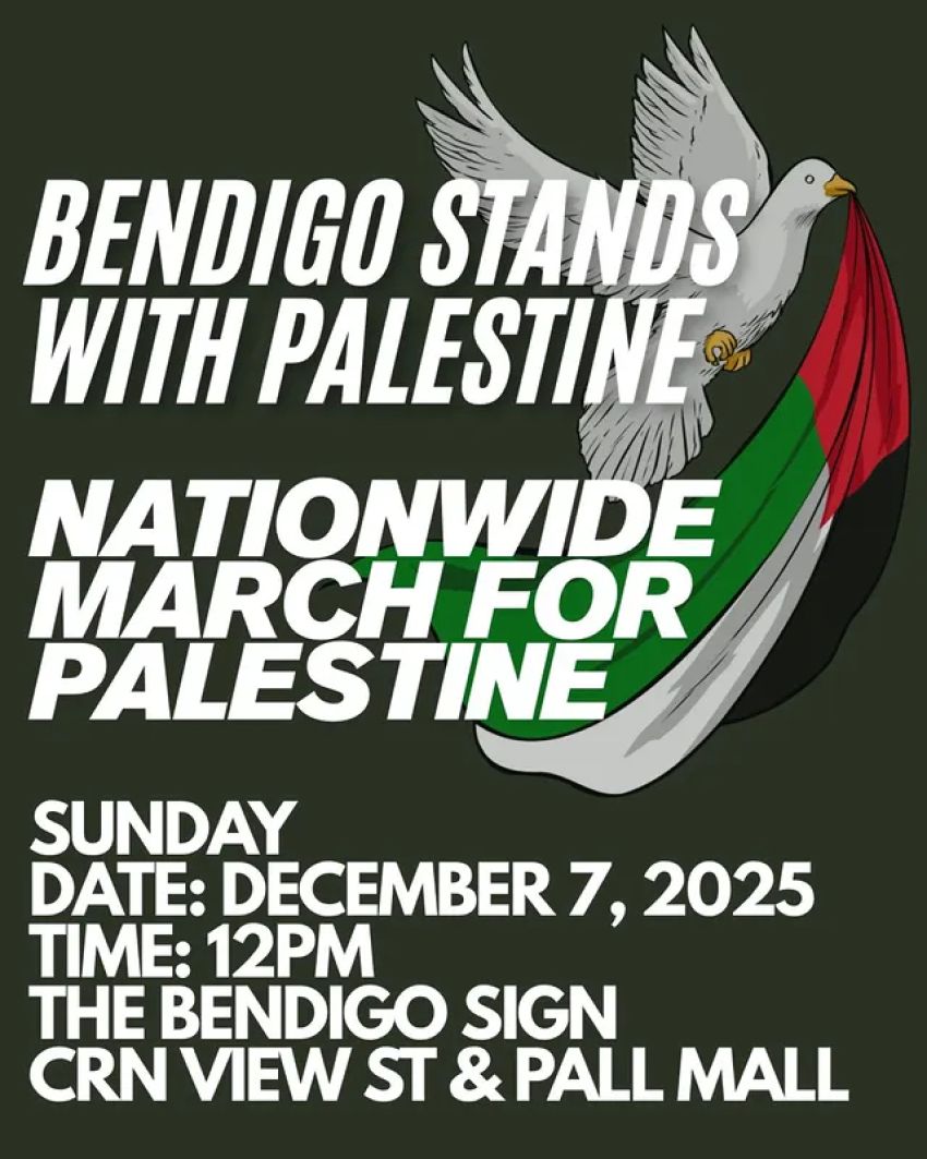 Poster for event Bendigo Stands With Palestine, 07/12/2025, Bendigo
