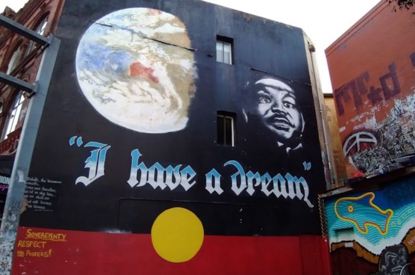 Martin Luther King Jr. "I Have A Dream" mural, 1991 Newtown - Gadigal Country, Andrew Aiken/Juilee Pryor