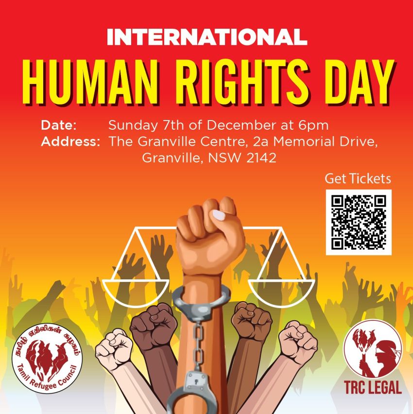 Leaflet for event International Human Rights Day Dinner, Granville Centre 07/12/2025