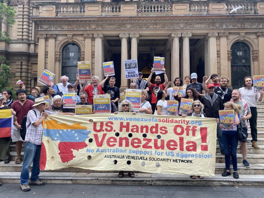 US hands off venezuela protest at Sydney Town Hall
