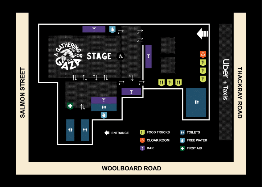 Venue floor map of PICA for event Gatheing Gaza 21/12/2025
