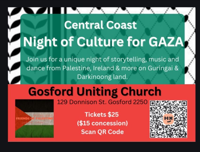 Graphic for event Night of Culture for Gaza on 10/01/2026 in Gosford