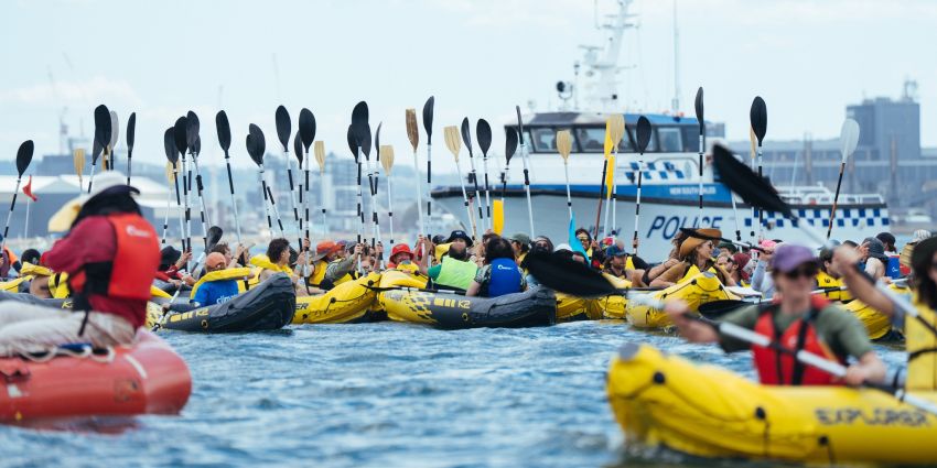 Cropped photo of Rising Tide Flotilla, year unknown.