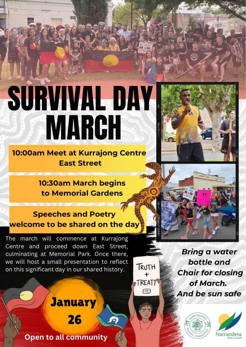 Poster for Survival Day March 2025 – Narrungdera/Narrandera, 26/01/2025