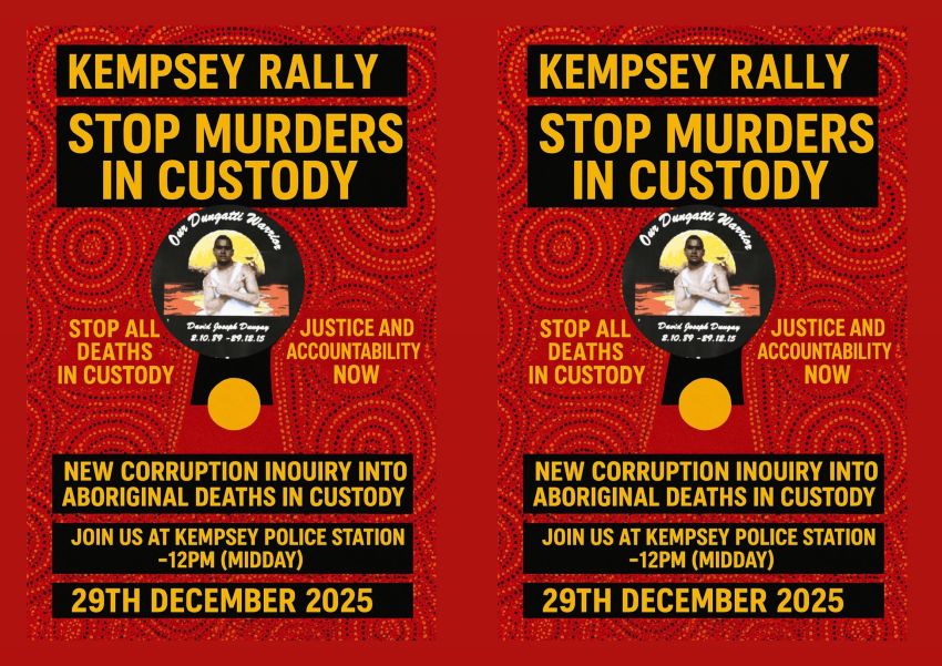 Leaflet for Kempsey Rally: Stop Murders In Custody, 12pm 29/12/2025