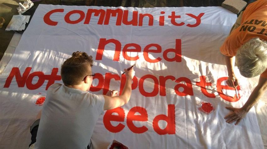 Photo of Socialist Alliance New England banner painting