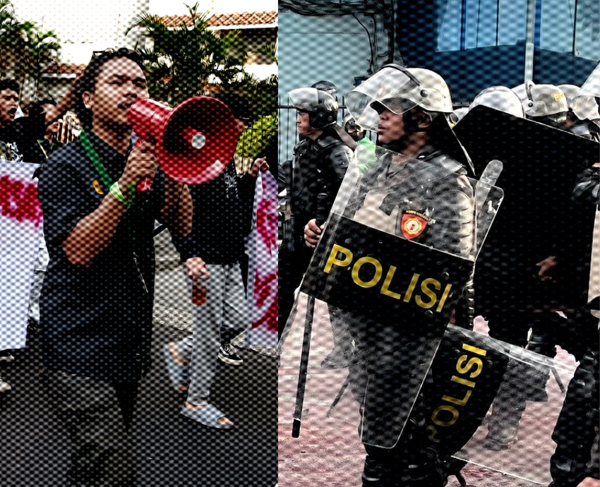 Indonesian protesters and police
