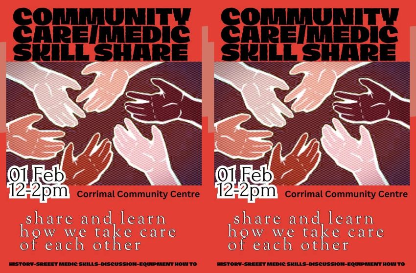 Graphic for event Community Care / Medic Skill Share 12pm-2pm 01/02/2026 Corrimal Community Centre