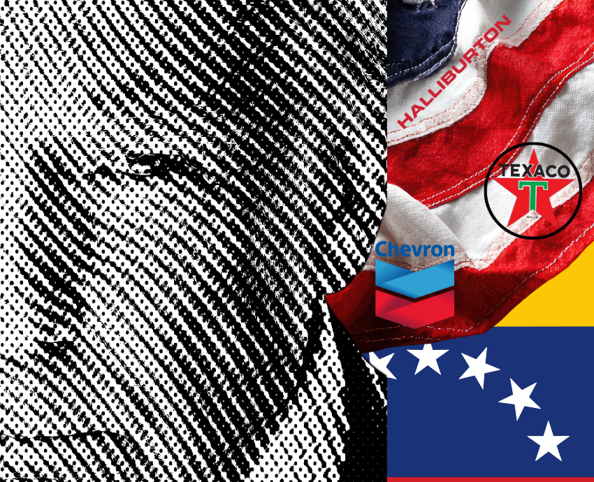 Trump, Halliburton, Texaco, Chevron, US flag, Venezuelan flag