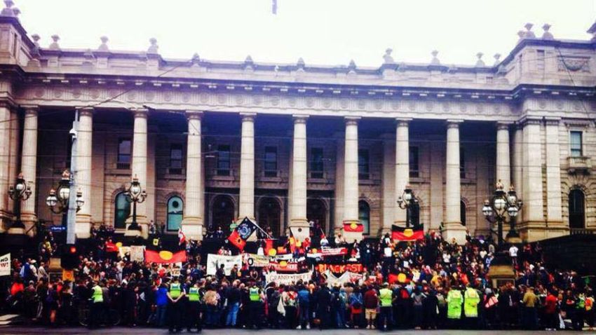 Photo of Invasion Day rally in Naarm/Melbourne, year and photographer unknown