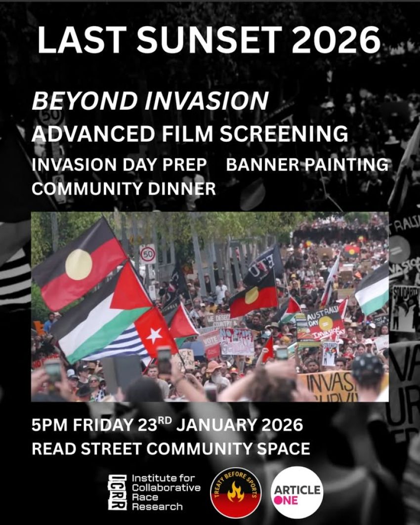 Poster for event: Film screening: Beyong Invasion, 5pm 23/01/2026 Read Street Community Space, Woolloongabba