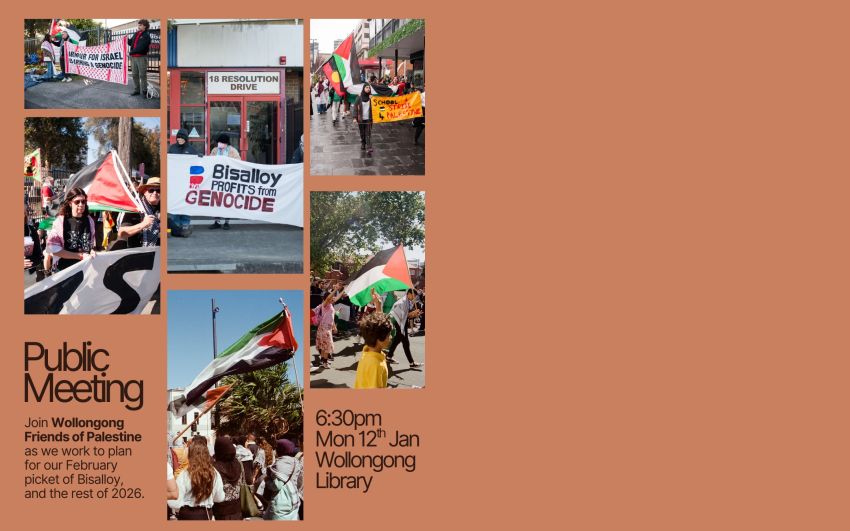 Graphic for event Wollongong Friends of Palestine Public Meeting, 6:30pm 12/01/2024 Wollongong Library