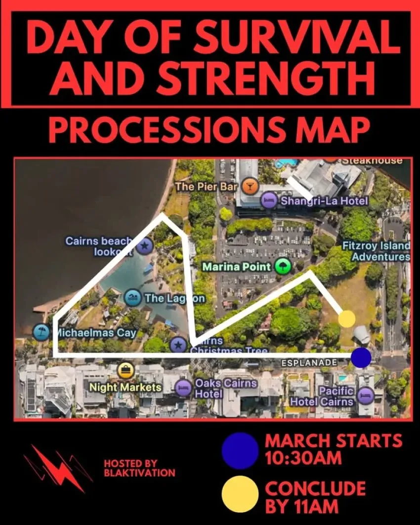 March route map for event Day of Survival and Strength – Gimuy/Cairns, 9am 26/01/2026 Fogarty Pary Gimuy (Cairns)