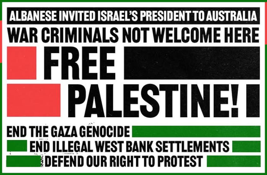 Graphic that says War Criminals Not Welcome Here, Free Palestine