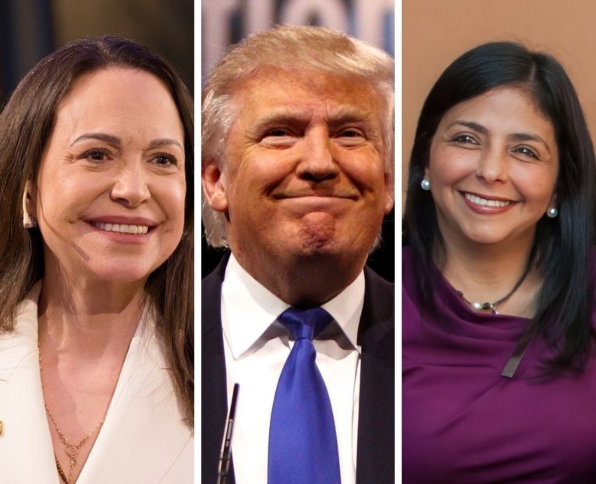 María Corina Machado, Donald Trump and Delcy Rodríguez 