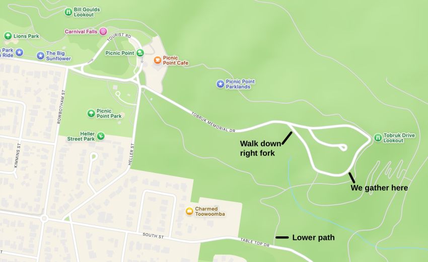 Map of location for Survival Day sunrise reflection, Toowoomba