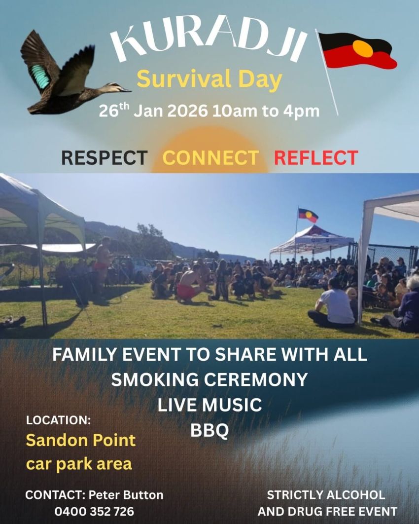 Poster for event Kuradji Survival Day 2026, 10am-4pm 26/01/2026 Kuradji, Sandon Point
