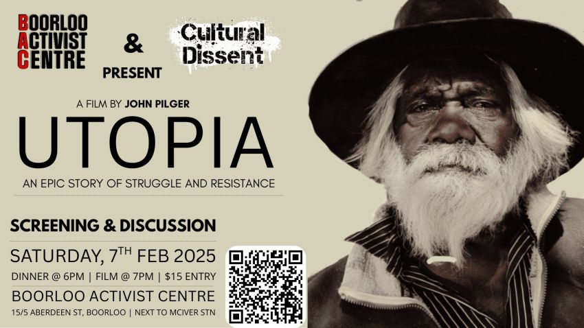 Image advertising screening details of the documentary 'Utopia'.