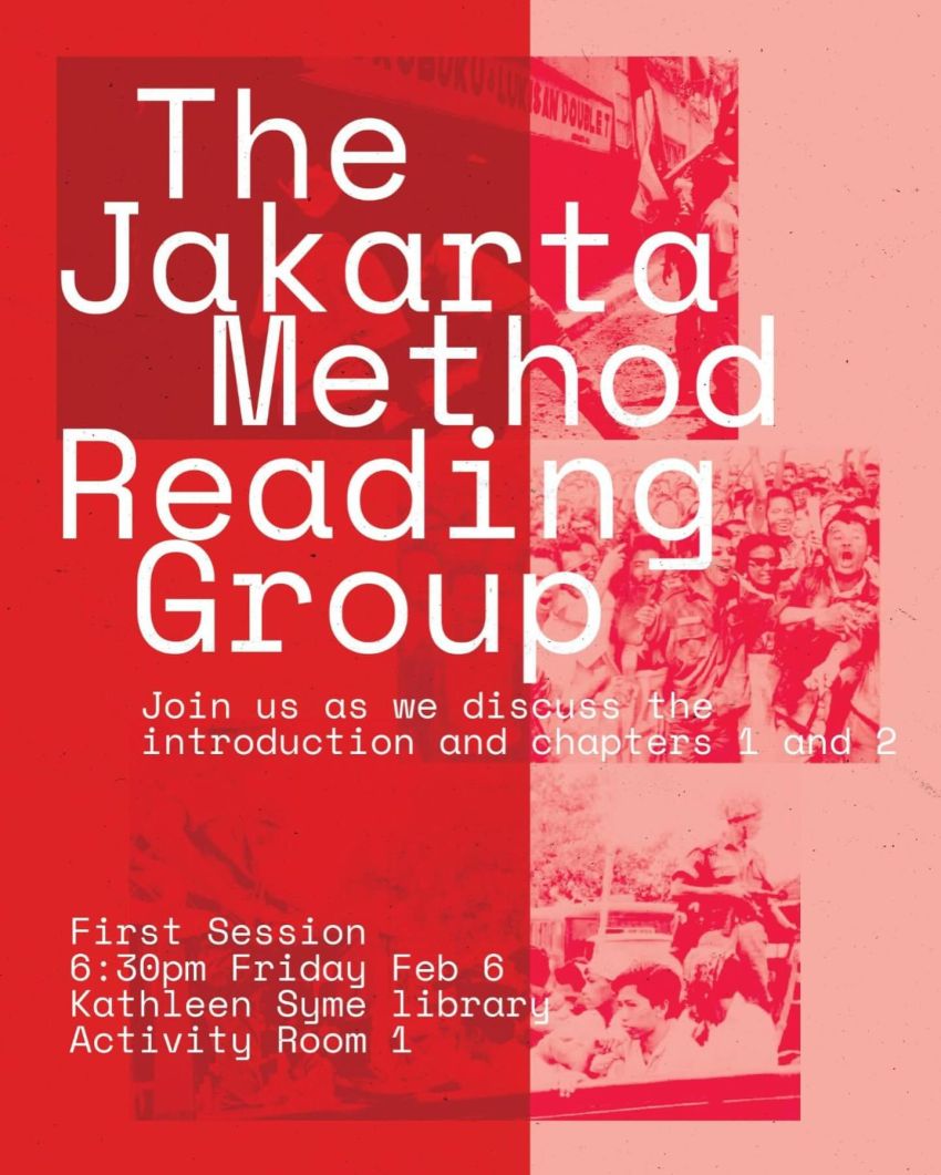 Poster for event The Jakarta Method Reading Group session 1, 6:30pm 06/02/2026 Kathleen Syme Library Activity Room 1, Carlton VIC 3053