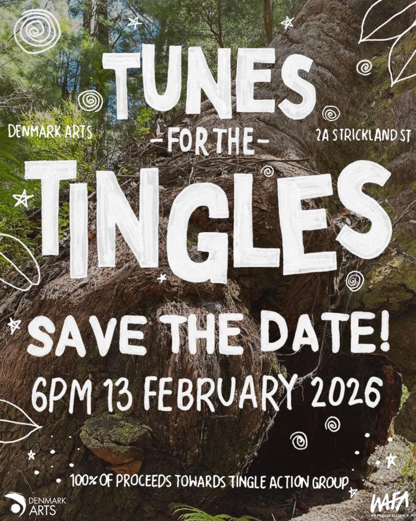 Artwork and poster for event Tunes For The Tingles, 13 Feb 2026, 6:00 pm – 9:30 pm Denmark, 2A Strickland St, Denmark WA 6333, Australia