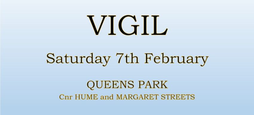 Artwork and graphic for event Vigil for Peace in Palestine, 10am Queens Park, Hume St & Margaret St, Toowoomba City QLD 4350