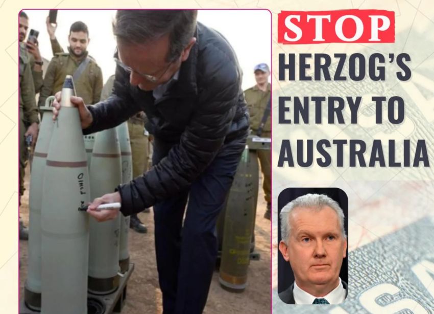 Artwork and graphic for event Protest: Stop Herzog's Entry to Australia, 6pm 06/02/2026  Tony Burke MP office, 29/1 Broadway, Punchbowl NSW 2196