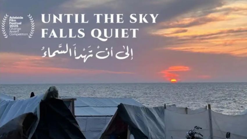 Artwork and graphic for documentary film Until The Sky Falls Quiet