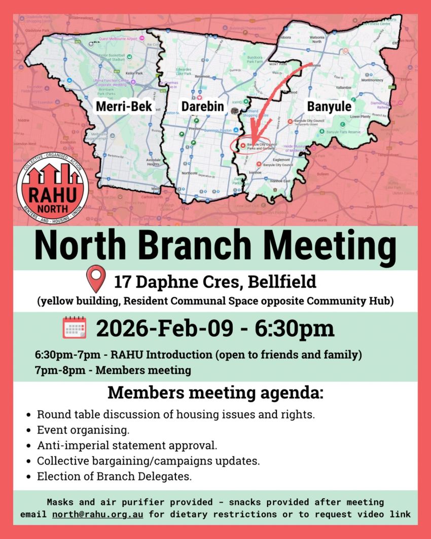 Artwork and poster for event RAHU North Branch Meeting! 6:30pm 09/02/2026 17 Daphne Cres, Bellfield VIC 3081