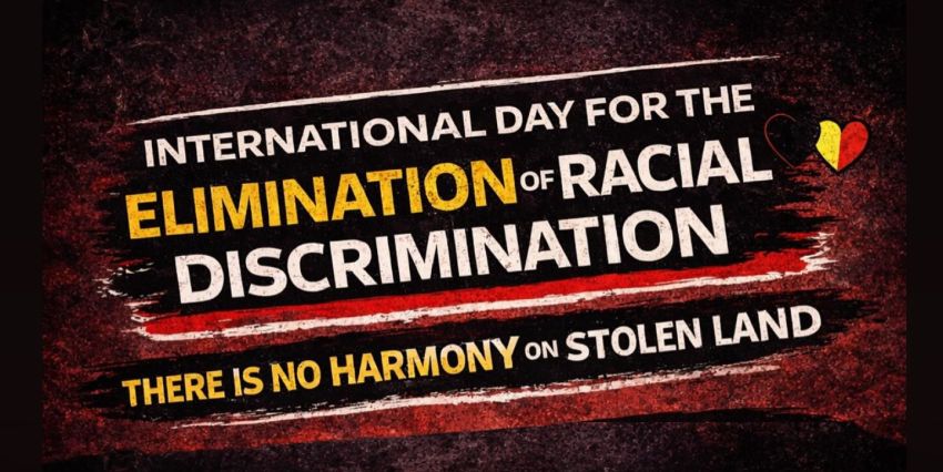 Artwork and graphic for event International Day for the Elimination of Racial Discrimination – Rally and March on Gadigal Country, 12pm 21/03/2026 Hyde Park, Sydney Gadigal country NSW 2000
