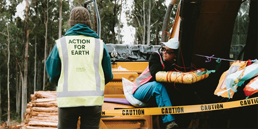 Non-violent direct action lock-on action.