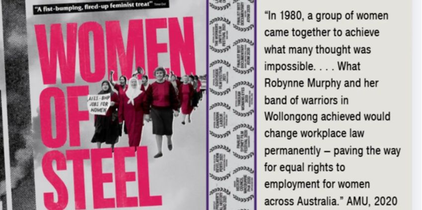 Artwork and graphic for event International Women’s Day film screening: Women of Steel, 5pm-9pm 08/03/2026 Kickstart Network, St Johns Park New Town, TAS, St Johns Ave, New Town TAS 7008