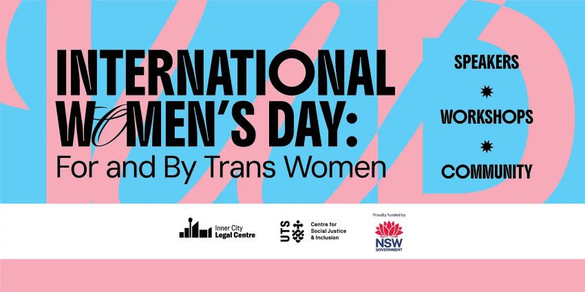 Artwork and graphic for event International Women's Day: For and By Trans Women, 10am-4pm 07/02/2026, Sydney CBD + Online