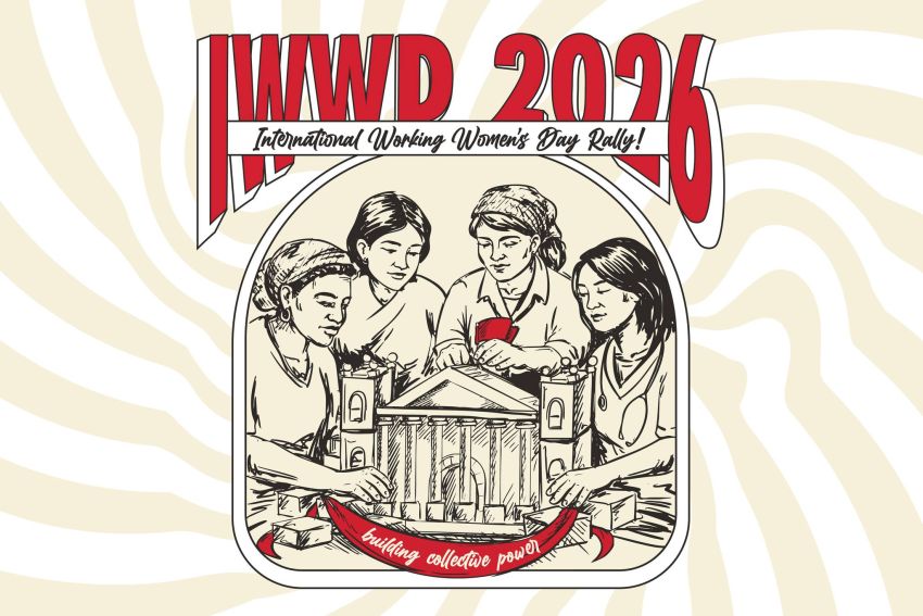 Artwork and graphic for event International Women’s Day 2026: Join the rally on 6 March! 12pm-1:30pm 06/03/2026 Victorian Trades Hall Council, 54 Victoria St, Carlton VIC 3053 (meet on Lygon Street) 