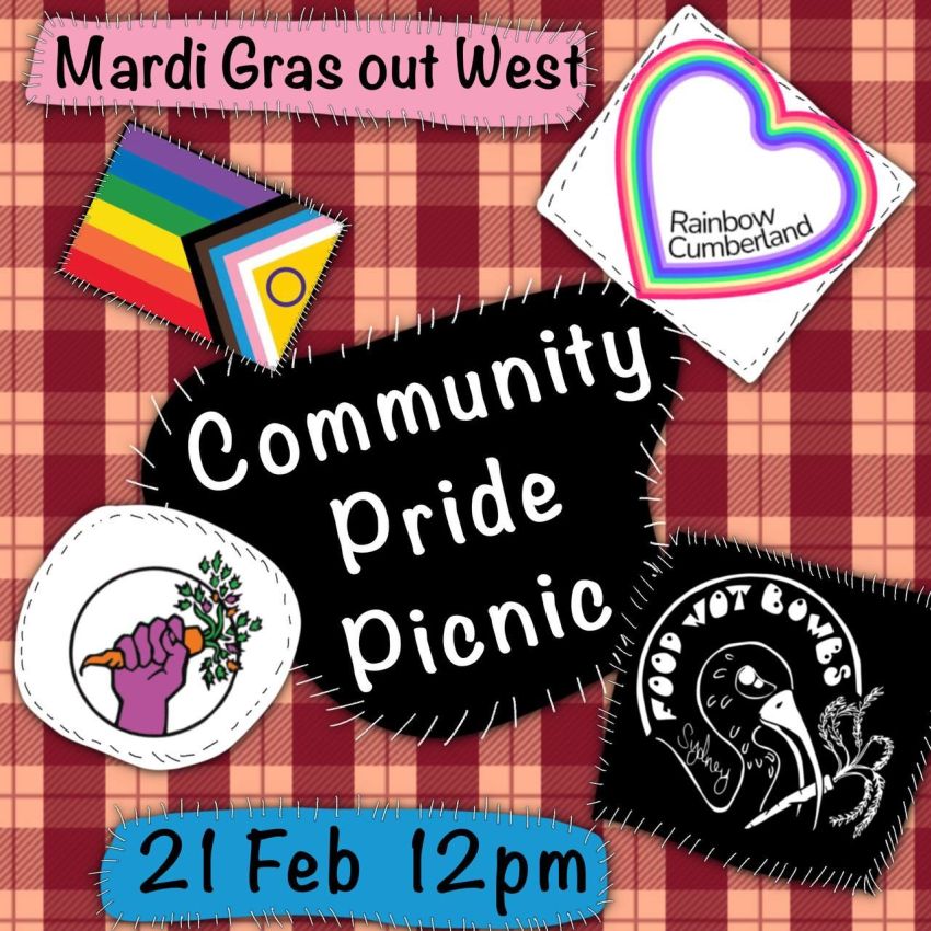 Artwork and graphic for event Mardi Gras out West: Community Pride Picnic, 12pm 21/02/2026 Cumberland NSW