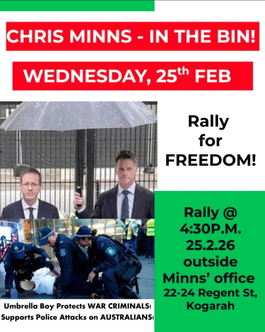 Artwork and poster for event Rally for Freedom: Chris Minns – In The Bin