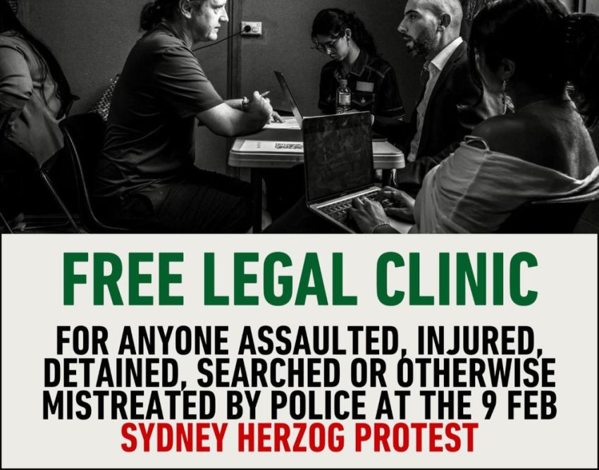 Artwork and graphic for event Free legal clinic for anyone impacted by police conduct at the Herzog protest, 9:30am-2:30pm Malvern Uniting Hill Church, 3A Malvern Ave, Croydon NSW 2132